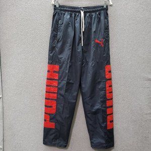 Puma Boys Track Pants 2XL Blue Windbreaker Logo Graphic Print Drawstring Pockets